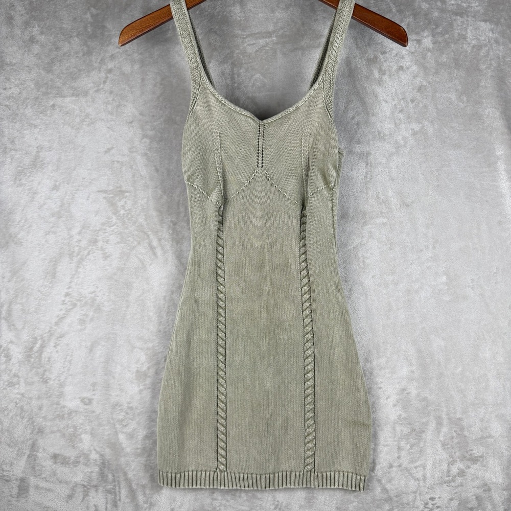 Sage Green Cable Knit Bodycon Mini Dress Small Scoop Neck Sleeveless Promesa